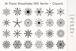 24 Floral Snowflakes Graphic Design Asset for Crafts