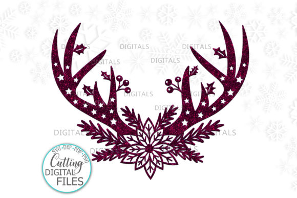 Floral Christmas Deer Antlers Graphics for Crafts