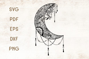 Floral Mandala Moon Zentangle Graphics for Crafts