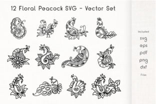 Floral Peacock Graphics for Creative Crafts and Design Projects