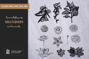 Lineart Wild Flowers, Valentine’s Day Graphics