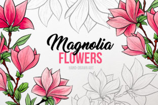 Magnolia Flowers Hand-drawn Art for Branding and Marketing