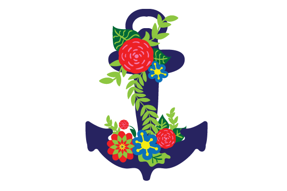 Purple Anchor with Floral Design for Crafts and Designs
